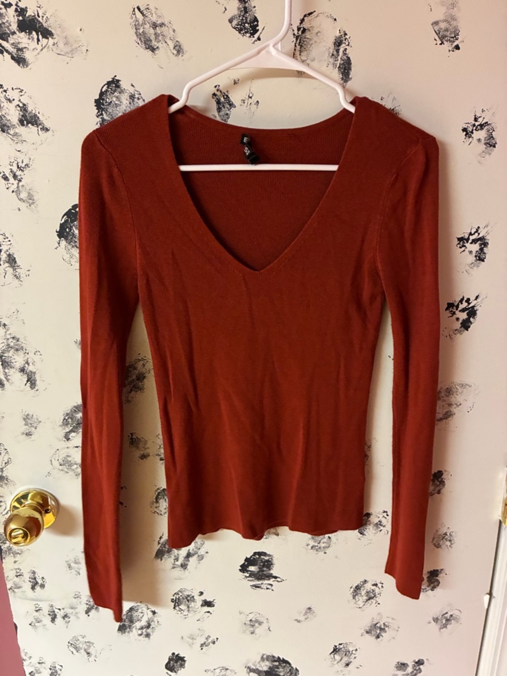 Express Women's Long-Sleeve V-Neck Top - Rust